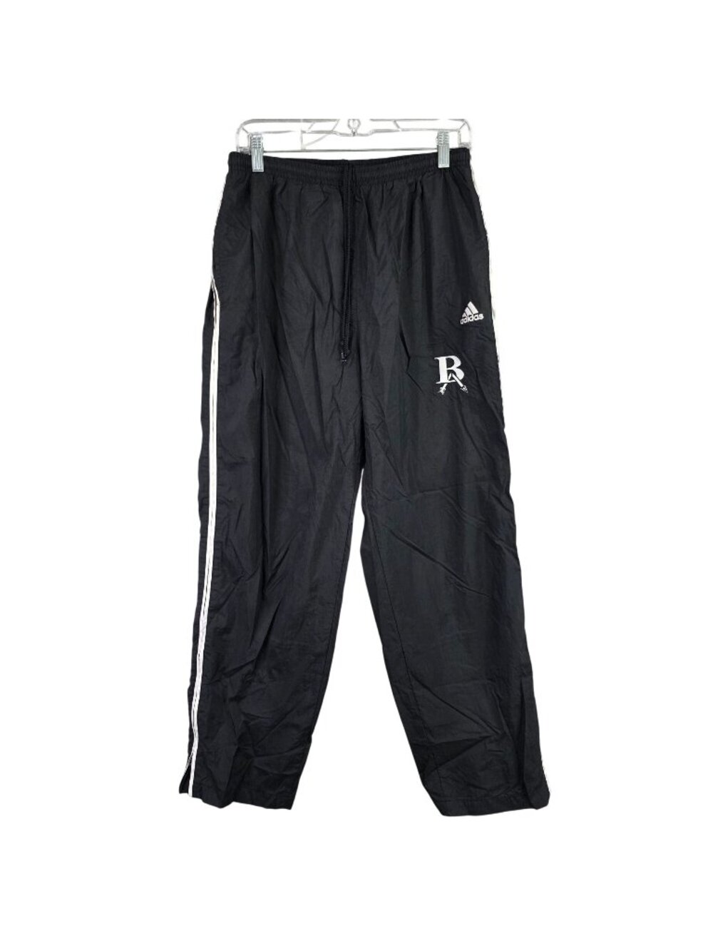 Mens Vintage Adidas Black & White Stripes Track Pants Drawstring 100% Nylon L